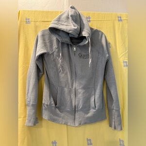 Guess Size M Women Hoodie Full Zip Long Sleeve Gray Pockets
